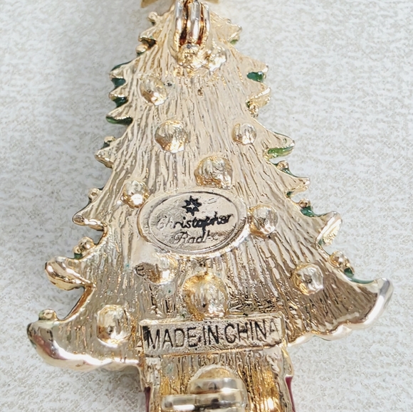 Vintage Christopher Radko Festive Gold Tone Christmas Tree Brooch - Picture 3 of 4
